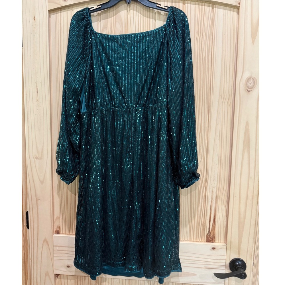 Bloomchic Dark Green Sequin Long Sleeve Cocktail Dress Plus Size 14-16 Holiday - Picture 5 of 7